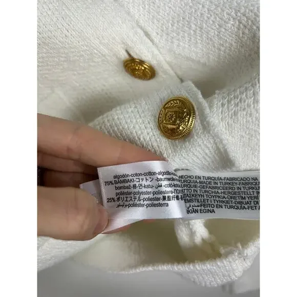 Zara Knit Gold Button Cardigan White Small Quiet Luxary Office Business Casual - Picture 7 of 8